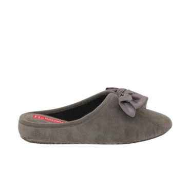 ZAPATILLA CHINELA TERCIOPELO LAZO GRIS