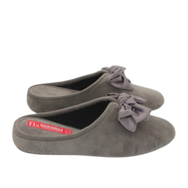 ZAPATILLA CHINELA TERCIOPELO LAZO GRIS