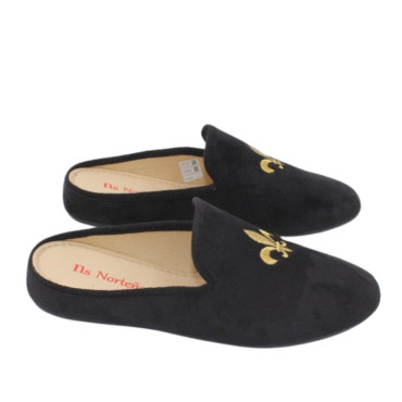 ZAPATILLA CHINELA TERCIOPELO FLOR DE LIS NEGRO