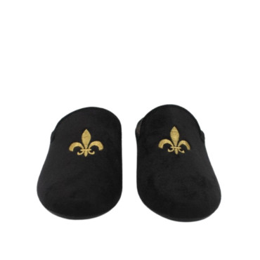 ZAPATILLA CHINELA TERCIOPELO FLOR DE LIS NEGRO