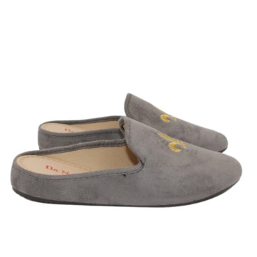ZAPATILLA CHINELA TERCIOPELO FLOR DE LIS GRIS