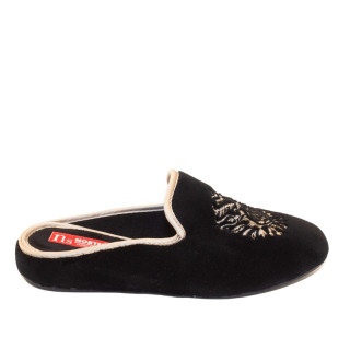 ZAPATILLA CHINELA TERCIOPELO BORDADO NEGRO