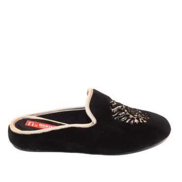 ZAPATILLA CHINELA TERCIOPELO BORDADO NEGRO