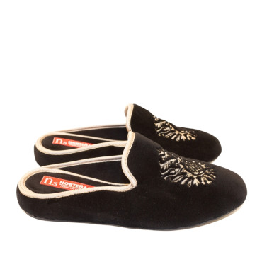 ZAPATILLA CHINELA TERCIOPELO BORDADO NEGRO