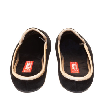 ZAPATILLA CHINELA TERCIOPELO BORDADO NEGRO