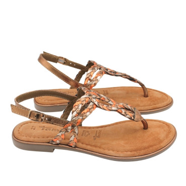 SANDALIA DE PIEL TRENZADA BRONCE
