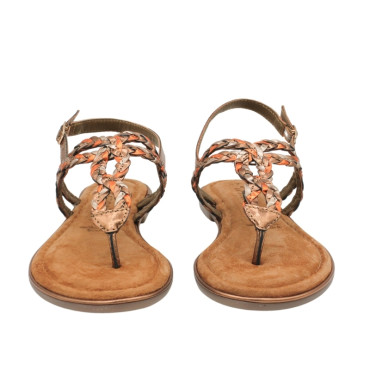 SANDALIA DE PIEL TRENZADA BRONCE