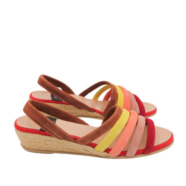 SANDALIA TIRAS MULTICOLOR ROJO
