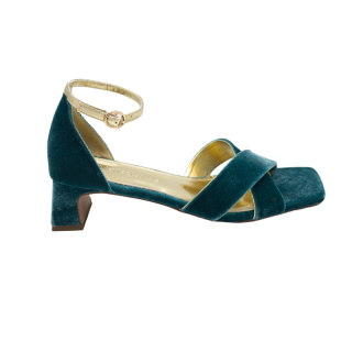 SANDALIA CON TIRAS CRUZADAS Y TACÓN BAJO AZUL