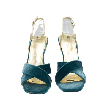 SANDALIA CON TIRAS CRUZADAS Y TACÓN ALTO AZUL