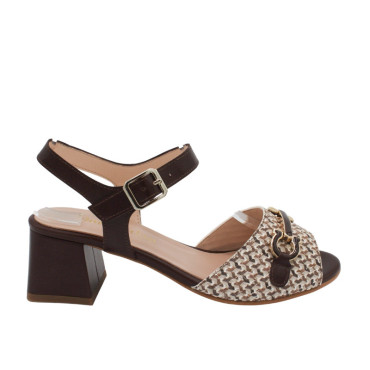 SANDALIA TACON MEDIO PIEL DECORADA MARRON