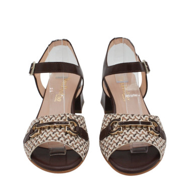 SANDALIA TACON MEDIO PIEL DECORADA MARRON