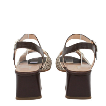 SANDALIA TACON MEDIO PIEL DECORADA MARRON