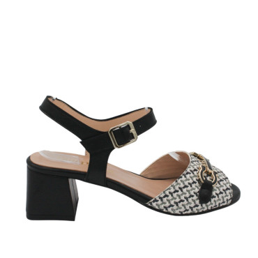 SANDALIA TACON MEDIO PIEL DECORADA NEGRO