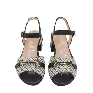 SANDALIA TACON MEDIO PIEL DECORADA NEGRO