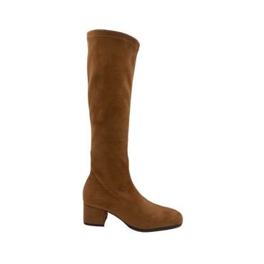 BOTA DE TACÓN ANTE ELASTICO COLOR TABACO