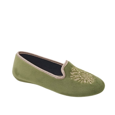 ZAPATILLA COPETE TERCIOPELO BORDADO VERDE