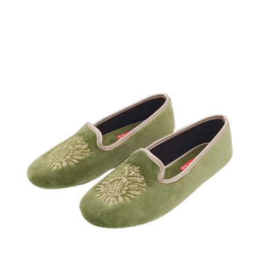 ZAPATILLA COPETE TERCIOPELO BORDADO VERDE