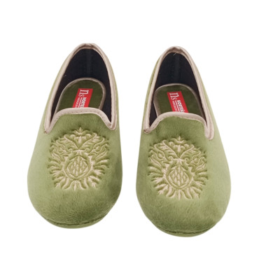 ZAPATILLA COPETE TERCIOPELO BORDADO VERDE