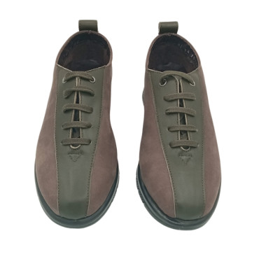 DEPORTIVO CUÑA BAJA NOBUK-PIEL TOPO-VERDE