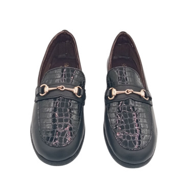 MOCASIN CUÑA BAJA PALA GRABADA NEGRO