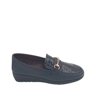 MOCASIN CUÑA BAJA PALA GRABADA ZUL