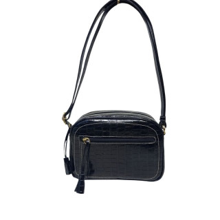 BOLSO CRUZAR FUELLE PIEL GRABADA NEGRO