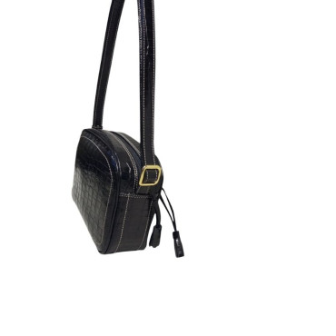 BOLSO CRUZAR FUELLE PIEL GRABADA NEGRO