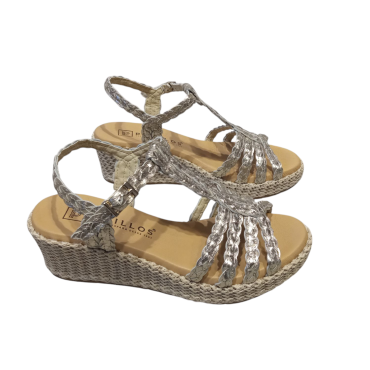 SANDALIA CUÑA TRENZADA ORO