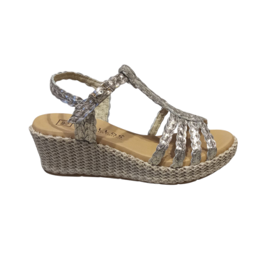 SANDALIA CUÑA TRENZADA ORO