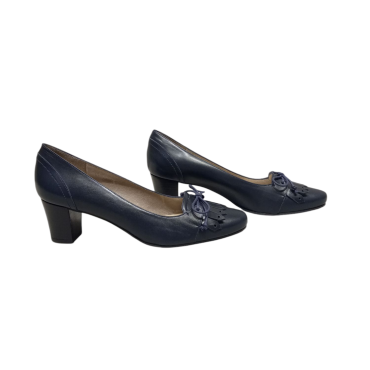 MOCASÍN TACÓN CON FLECOS MARINO