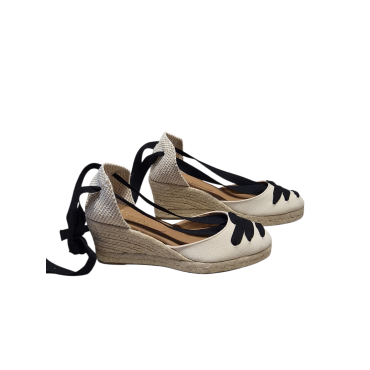 ALPARGATA CUÑA BEIGE CINTA NEGRA