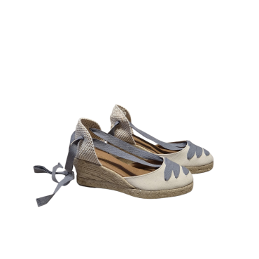 ALPARGATA CUÑA BEIGE CINTA GRIS