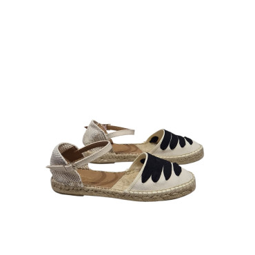 ALPARGATA PLANA CRUDA CINTAS NEGRAS