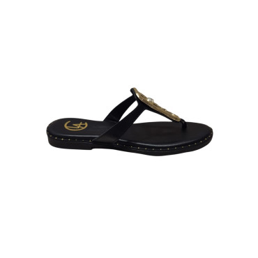 SANDALIA ESCLAVA ADORNO METALICO NEGRO