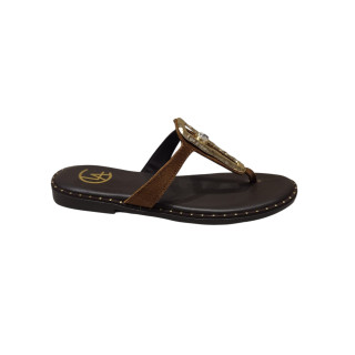 SANDALIA ESCLAVA ADORNO METALICO MARRON