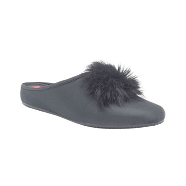 ZAPATILLA CHINELA POMPÓN NEGRA
