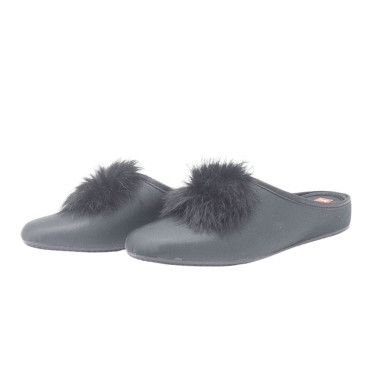 ZAPATILLA CHINELA POMPÓN NEGRA
